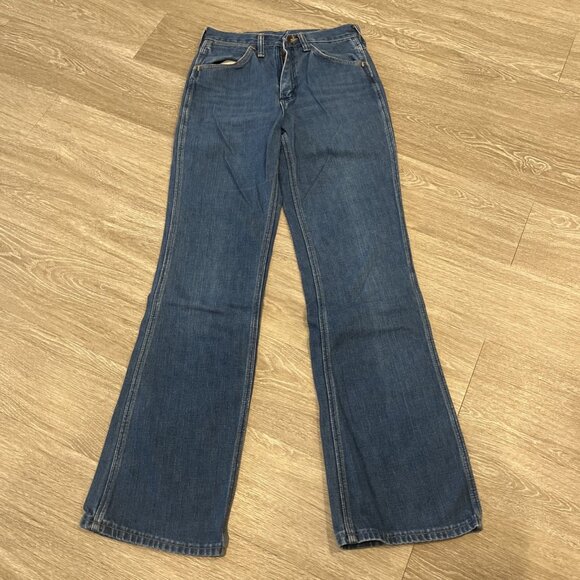 Vintage 70s Wrangler Jeans Men 28x32 Blue Boot Cut 945 DEN No Fault Denim USA - Picture 1 of 6